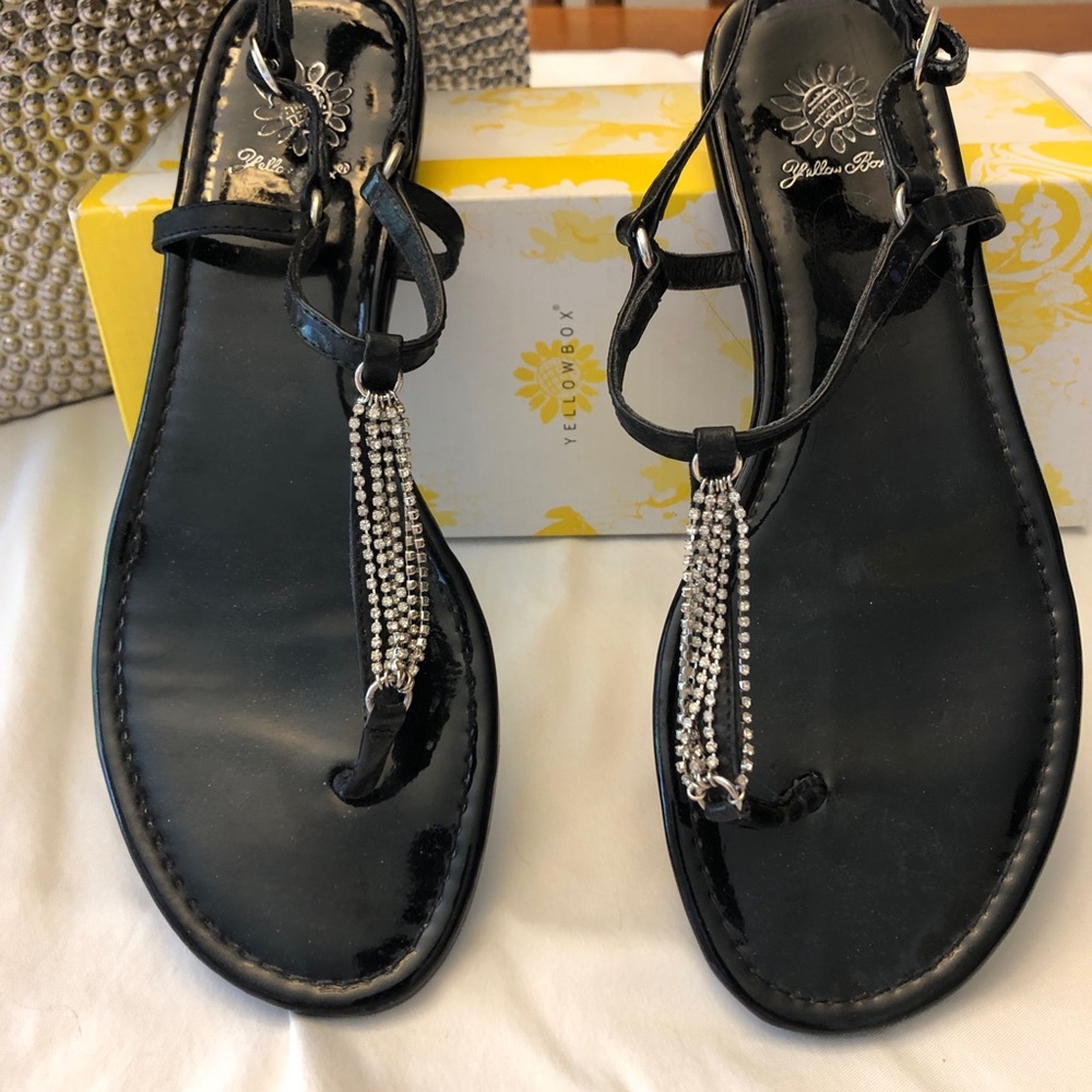 Yellow Box Black Patten Sandals